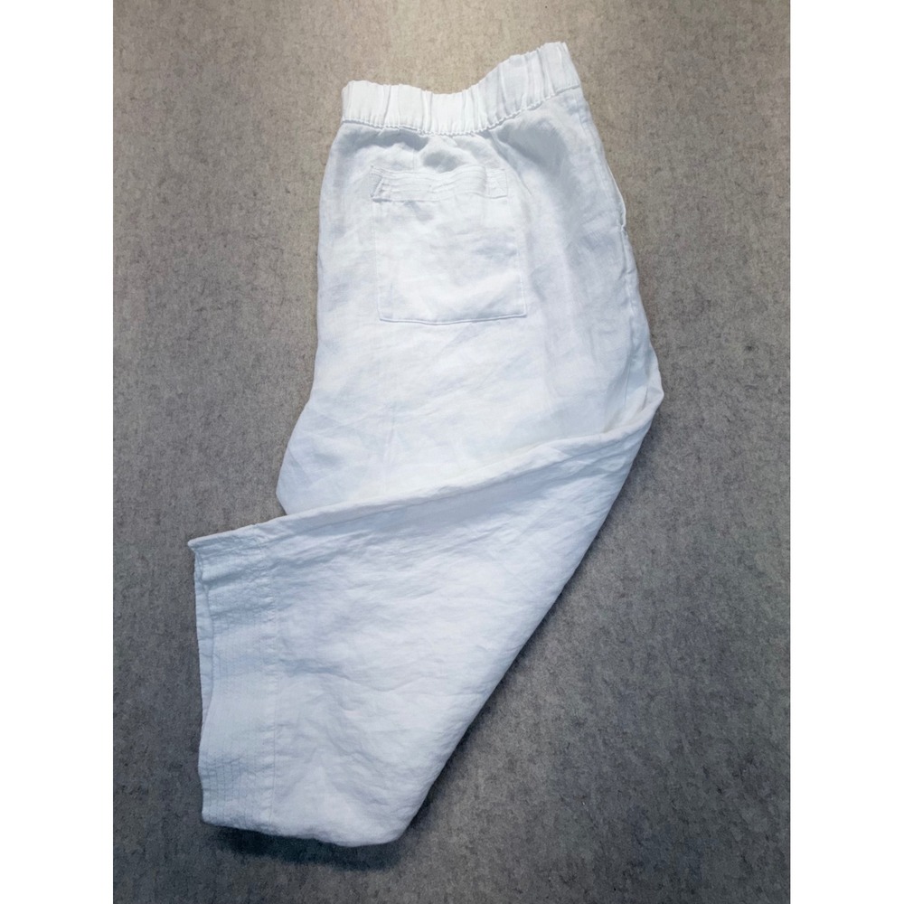Pure Jill Pants Womens XL Petite White 100% Linen Elastic Waist Crop Wide Leg